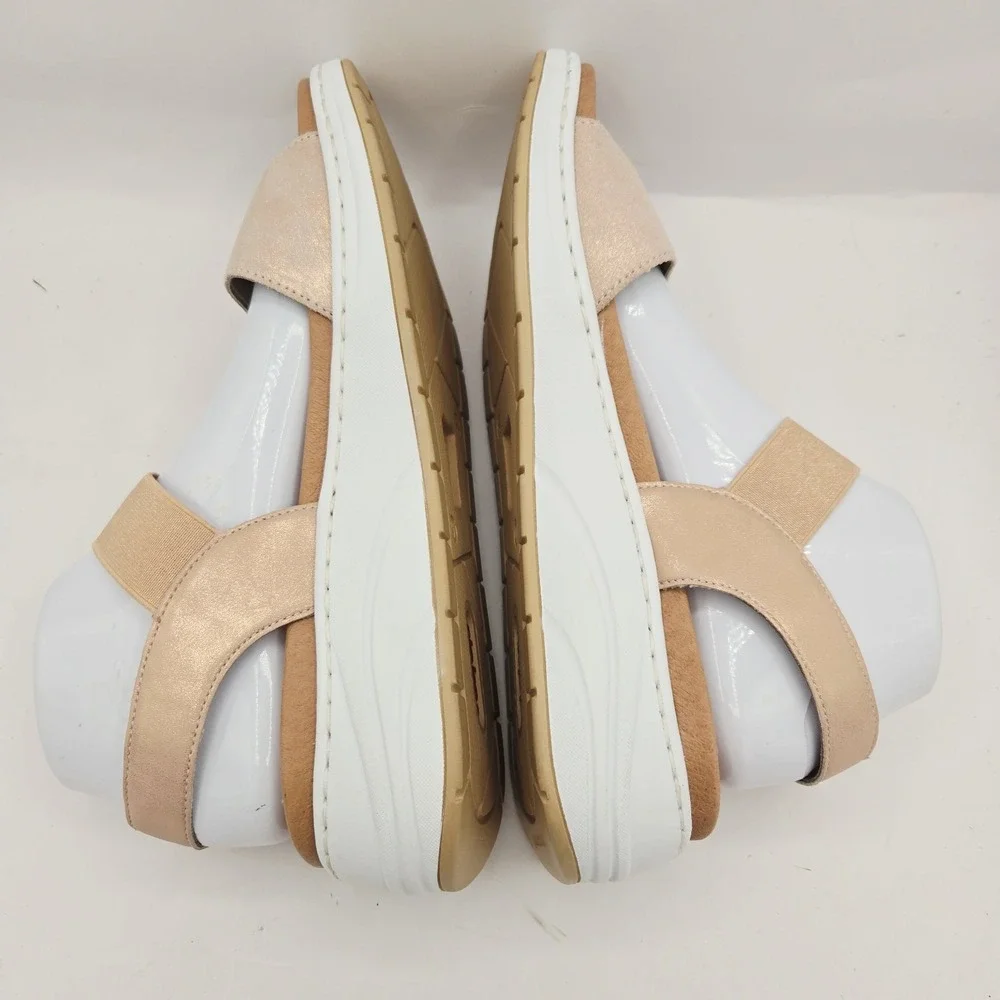 Rieker sandals size 10.5 rose gold small wedge elastic and hook and loop closure